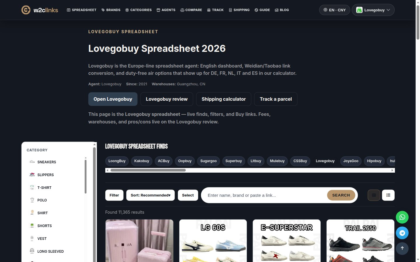 LoveGoBuy-catalogus op w2clinks: kaarten met foto, merk en referentieprijs